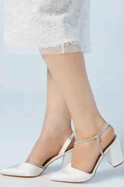 Delya Bridal Satin Diamante Asymmetric Strap High Clock Heel Courts Shoe