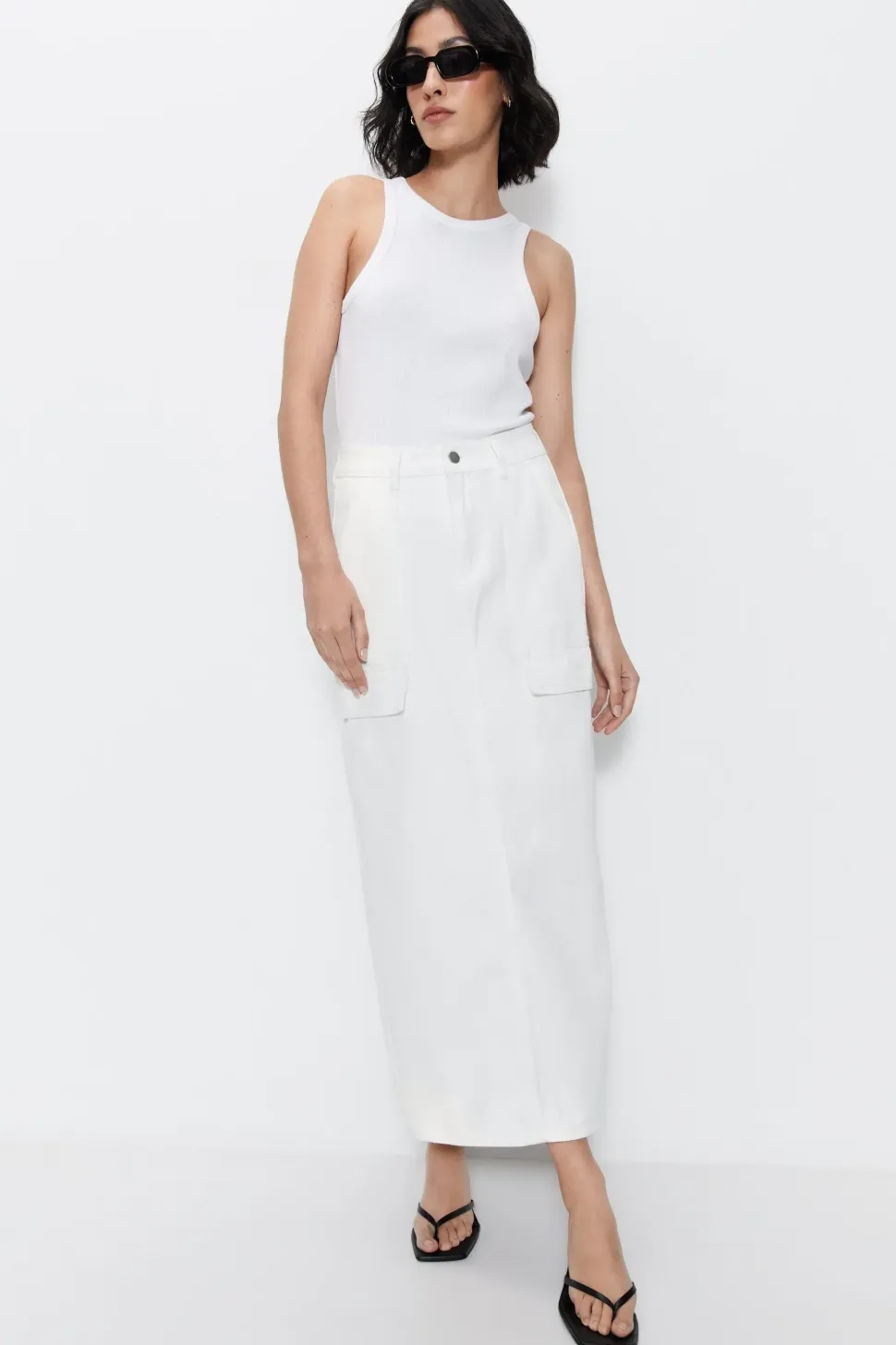 Denim Cargo Midi Skirt