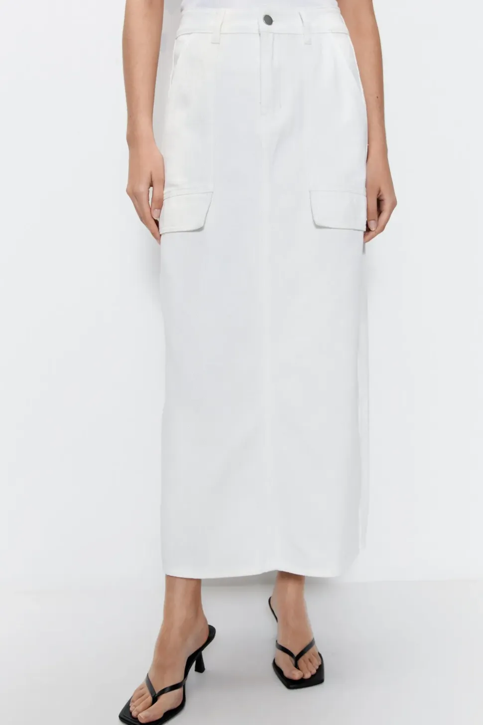 Denim Cargo Midi Skirt