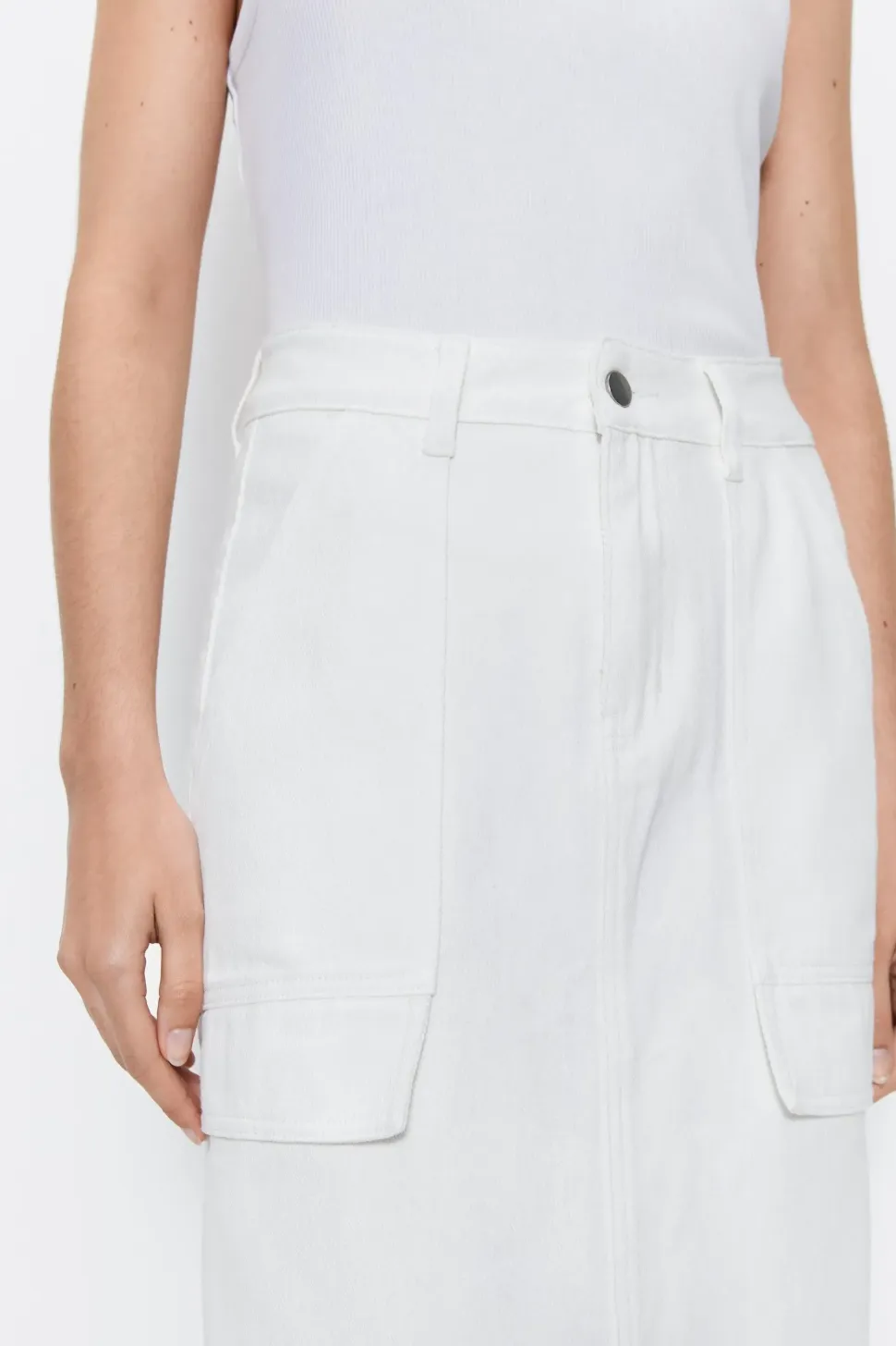 Denim Cargo Midi Skirt