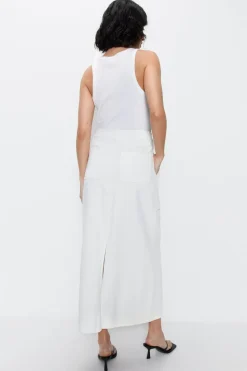 Denim Cargo Midi Skirt