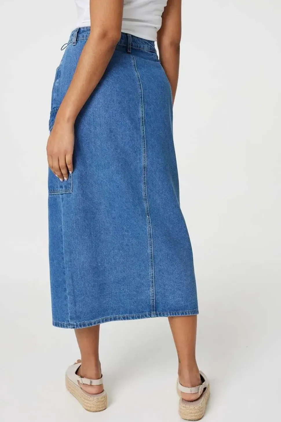Denim High Waist Split Midi Skirt
