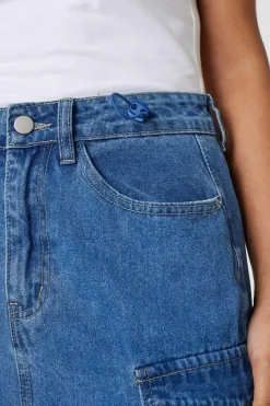 Denim High Waist Split Midi Skirt