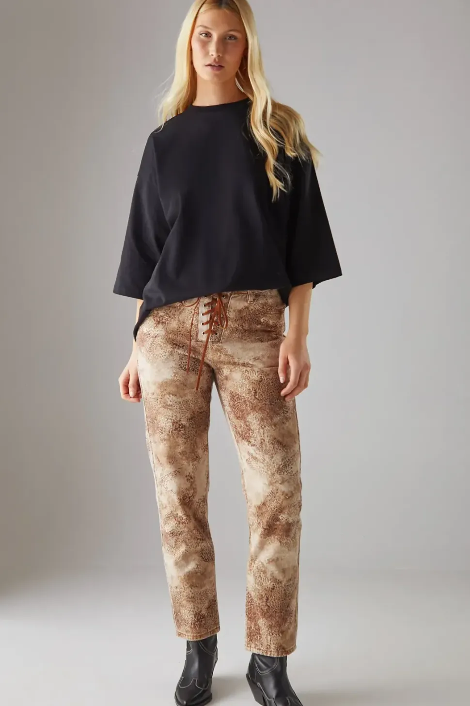 Denim Lace Up Straight Leg Jean