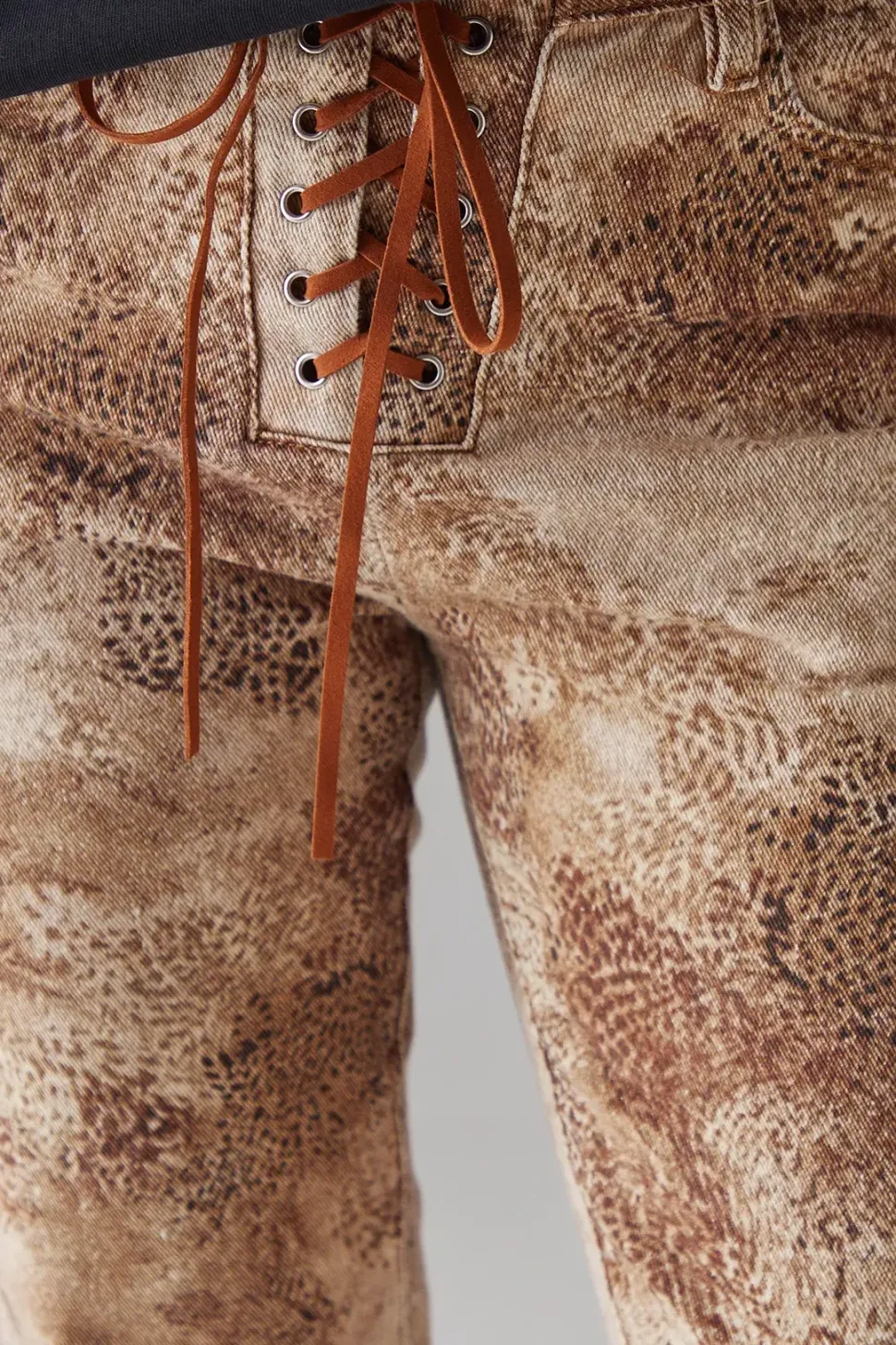 Denim Lace Up Straight Leg Jean