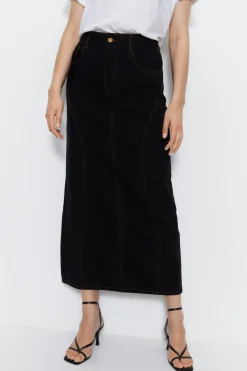 Denim Panelled Maxi Skirt