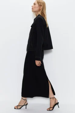 Denim Panelled Maxi Skirt