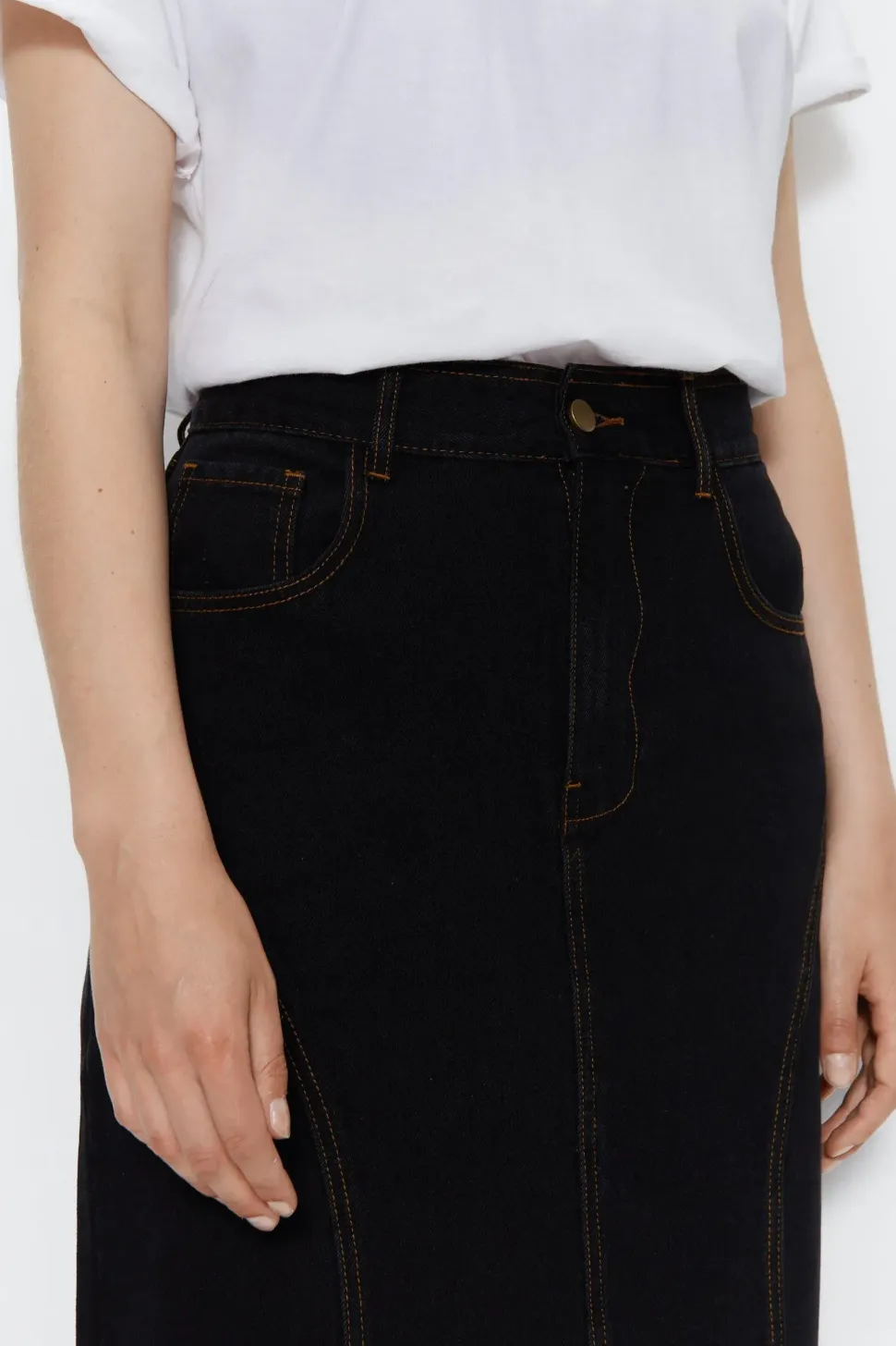 Denim Panelled Maxi Skirt