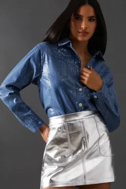 Denim Sequin Oversized Shirt