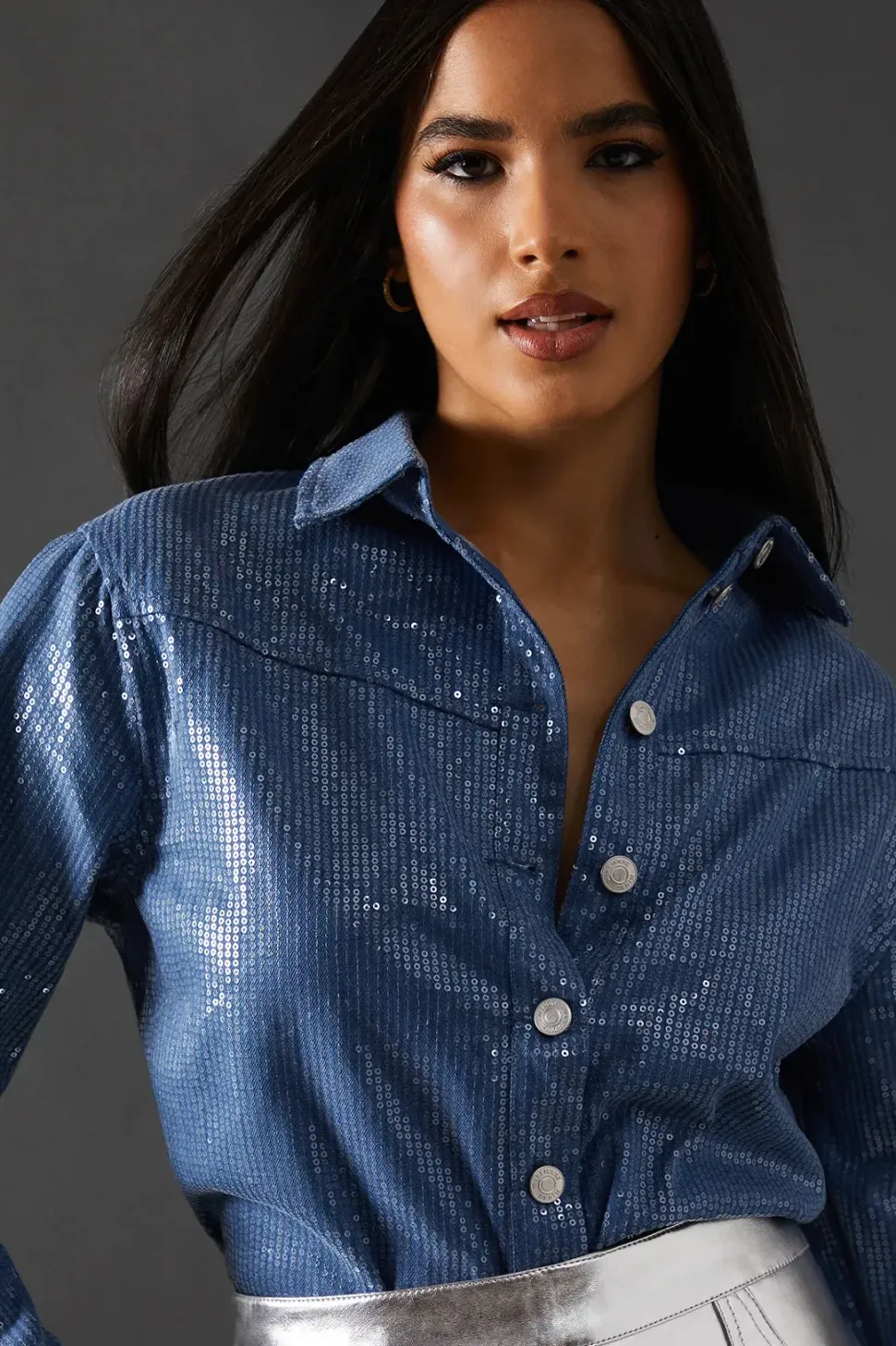 Denim Sequin Oversized Shirt