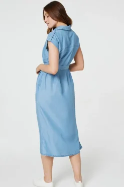 Denim Side Split Midi Shirt Dress