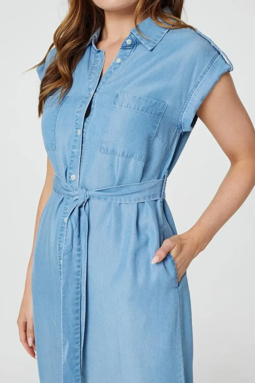 Denim Side Split Midi Shirt Dress