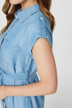 Denim Side Split Midi Shirt Dress