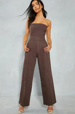 Denim Strapless Straight Leg Jumpsuit