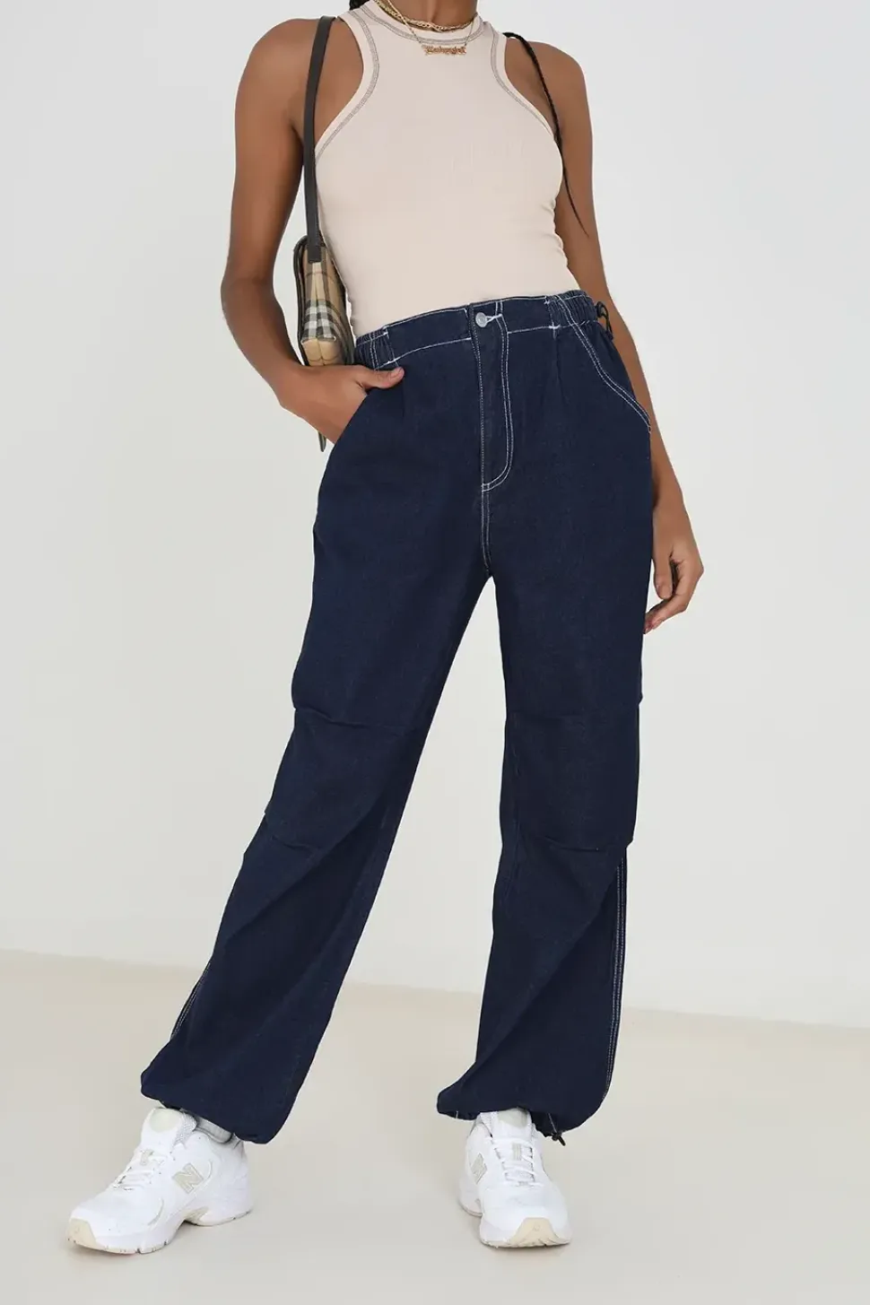 Denim Style Utility Parachute Trousers