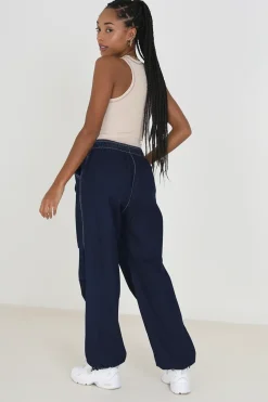Denim Style Utility Parachute Trousers