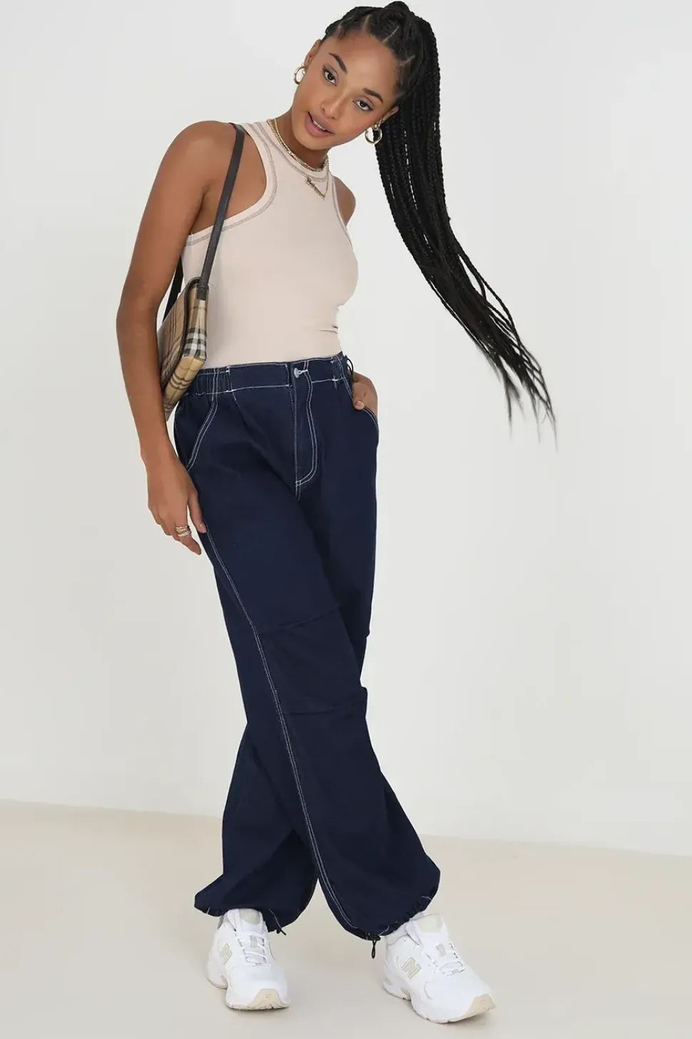 Denim Style Utility Parachute Trousers