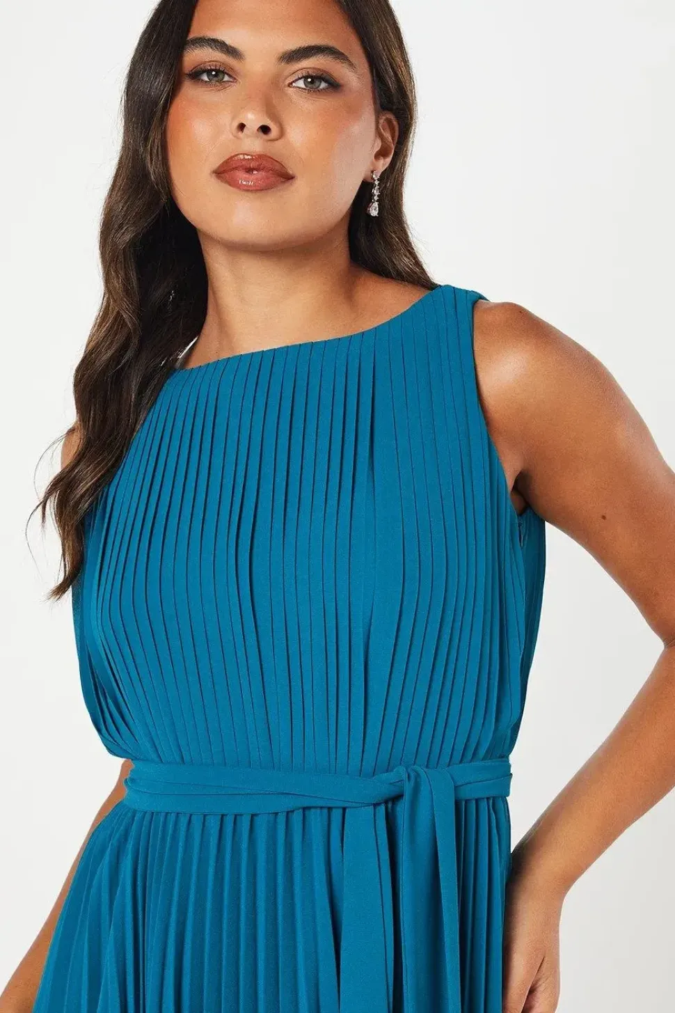 Detachable Pleated Cape Detail Midi Dress With Tie Waist