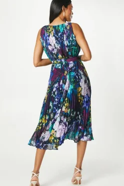 Detachable Pleated Cape Detail Midi Wedding Guest Dress