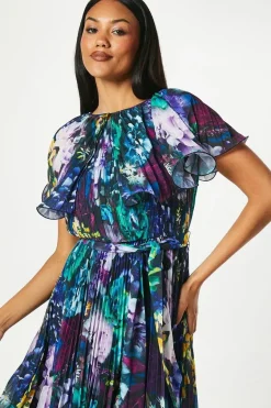 Detachable Pleated Cape Detail Midi Wedding Guest Dress
