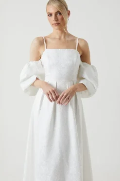 Detachable Puff Sleeves Bandeau Wedding Dress