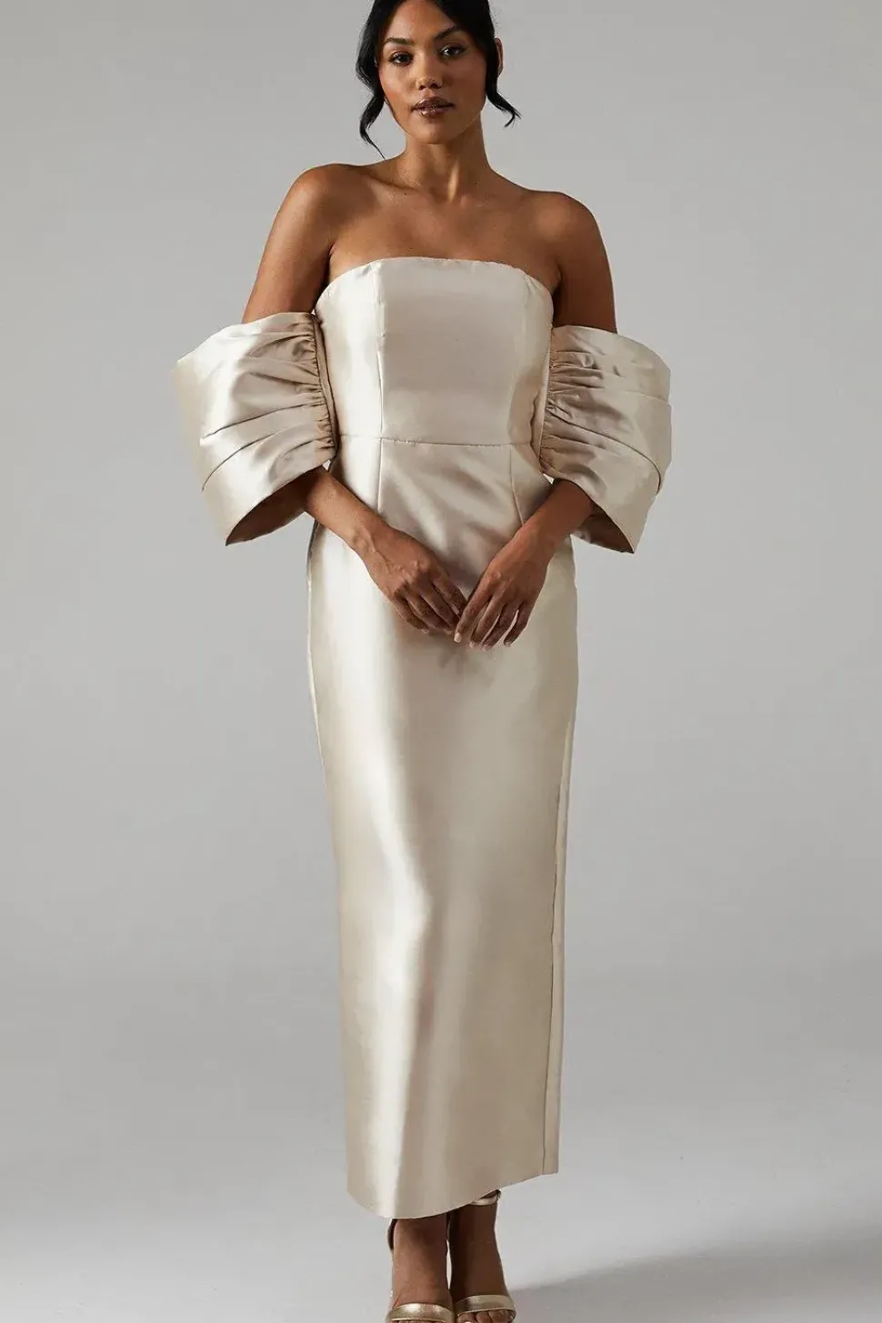 Detachable Shrug Twill Bridesmaid Dress