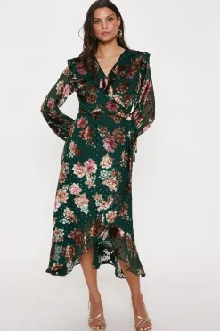 Devore Frill Wrap Maxi Dress