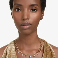 Dextera White Mixed Cuts Gold Tone Plated Necklace 5663338