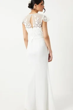 3d Floral And Ponte Angel Sleeve Wedding Dress