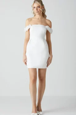 3d Floral Bardot Bridal Mini Dress