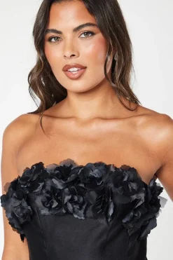 3D Floral Bodice Satin Mini Dress