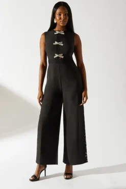 Diamante Bow Detail Sleeveless Crepe Jumpsuit