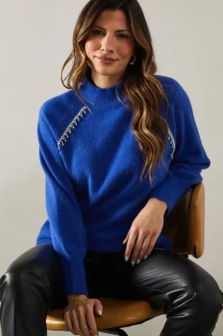 Diamante Detail High Neck Jumper