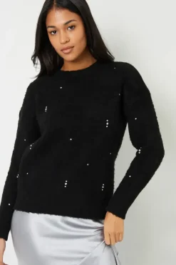 Diamante Embellished Brushed Knitted Jumper