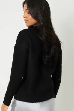 Diamante Embellished Brushed Knitted Jumper