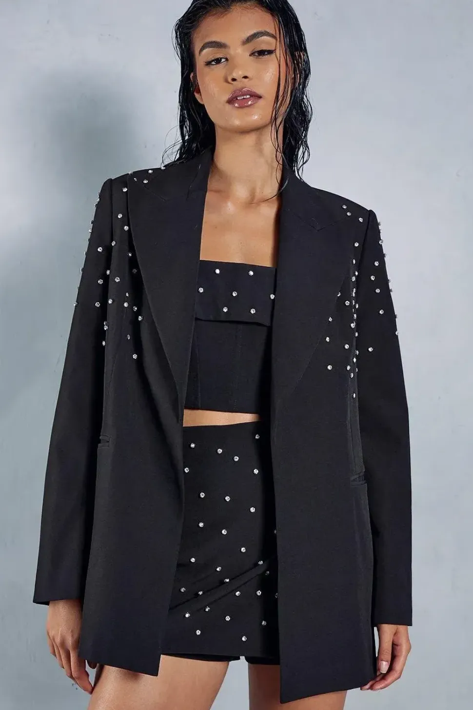 Diamante Embellished Oversized Blazer