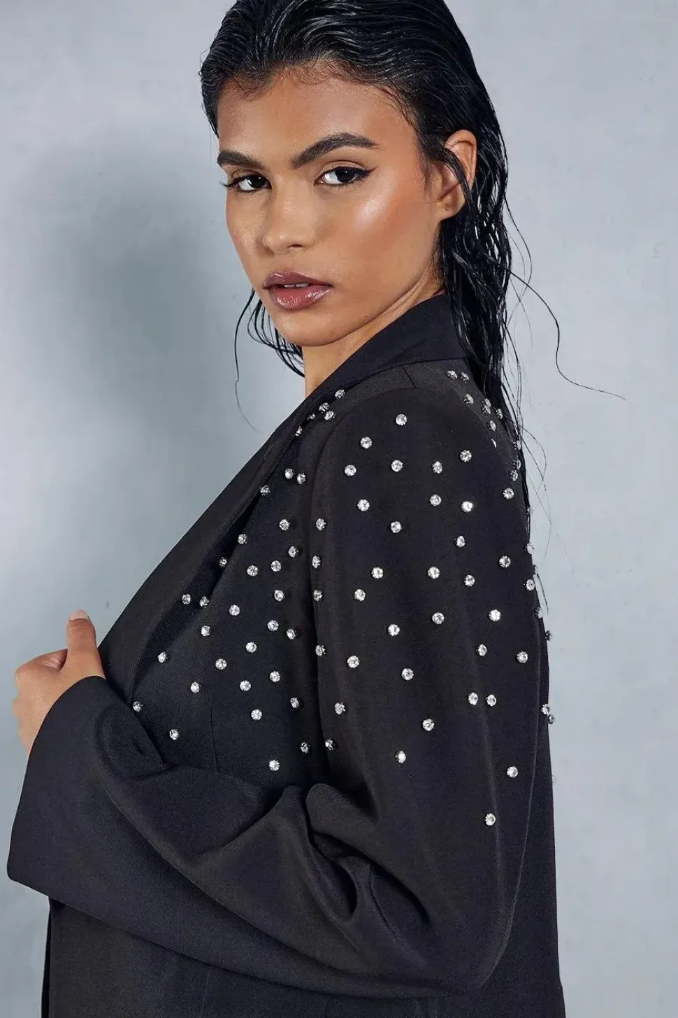 Diamante Embellished Oversized Blazer
