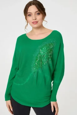 Diamante Embroidered Long Sleeve Top