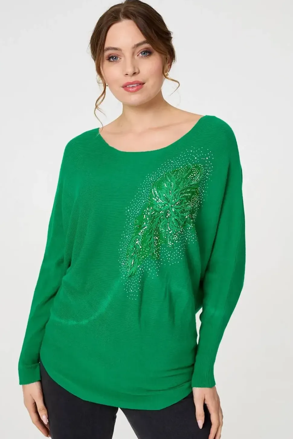 Diamante Embroidered Long Sleeve Top