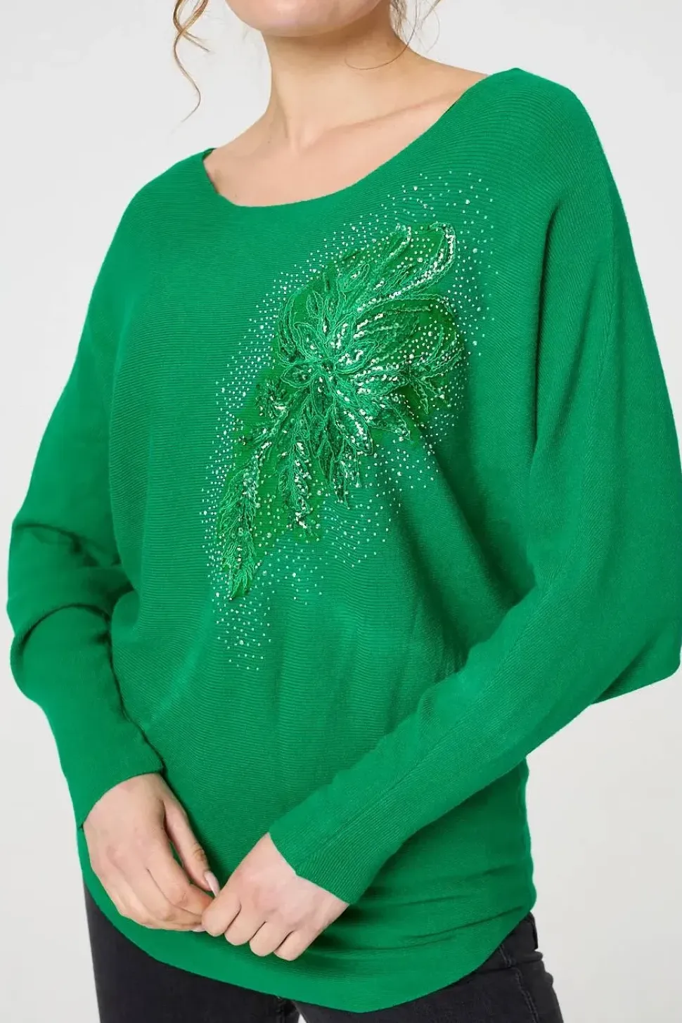 Diamante Embroidered Long Sleeve Top