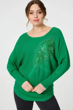 Diamante Embroidered Long Sleeve Top