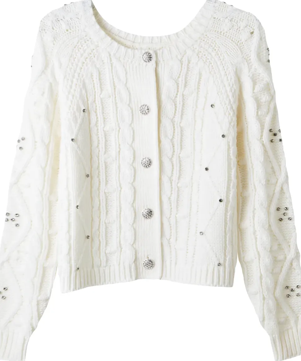 Diamanté Embellished Cable Knit Cardigan