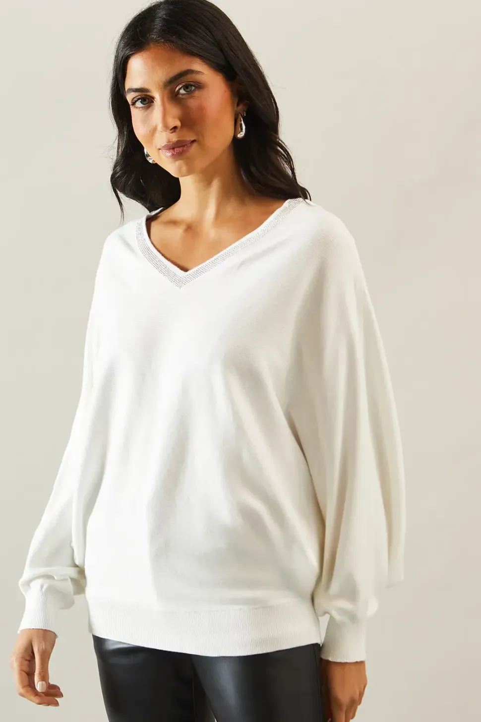 Diamante neckline v neck jumper