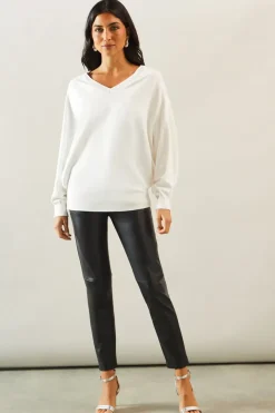 Diamante neckline v neck jumper