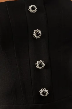 Diamante Pearl Button Detail Bandeau Wide Leg Jumpsuit