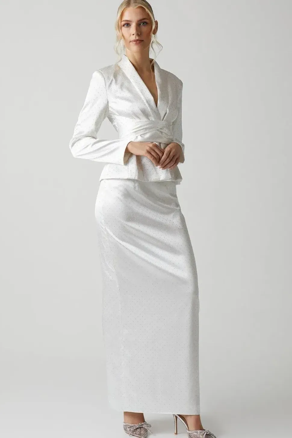 Diamante Satin Belted Bridal Blazer