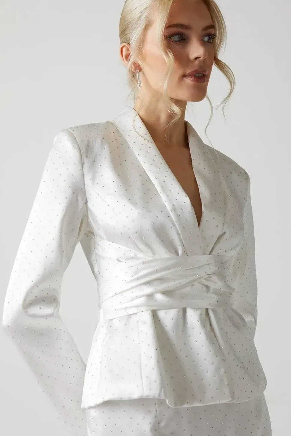 Diamante Satin Belted Bridal Blazer