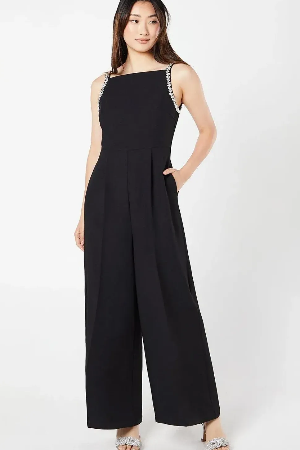 Diamante Trim Stretch Cami Jumpsuit