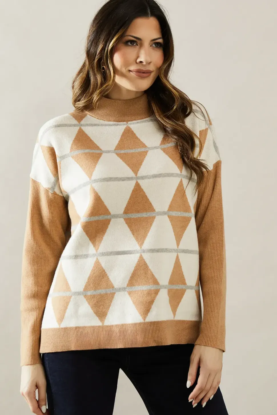 Diamond Pattern Roll Neck Jumper
