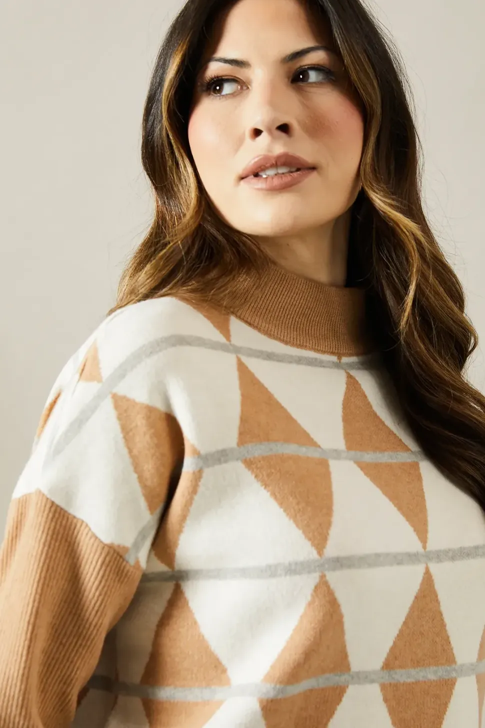 Diamond Pattern Roll Neck Jumper